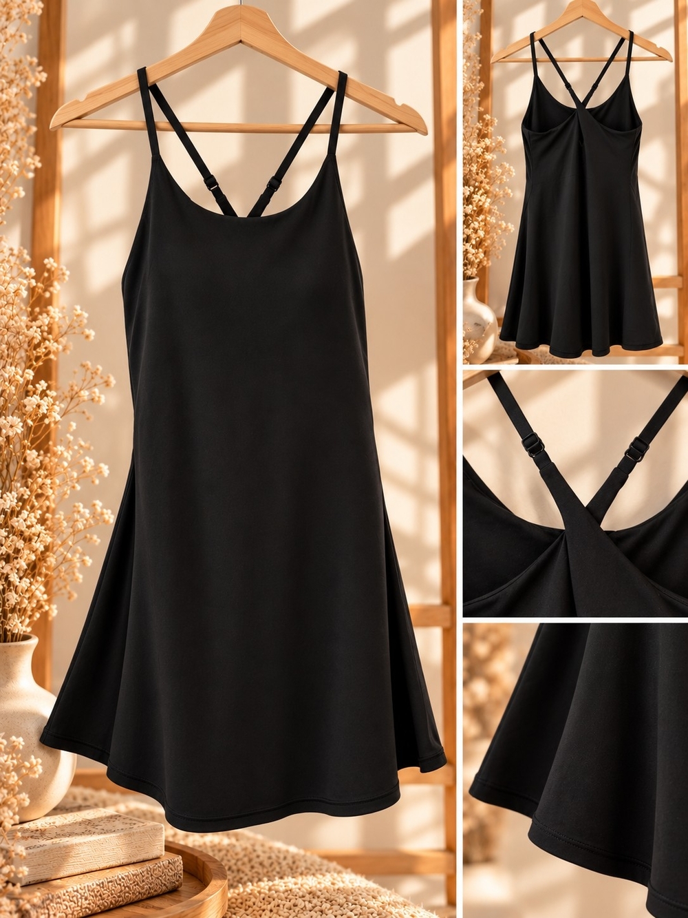 Classic Black Strappy A-Line Dress